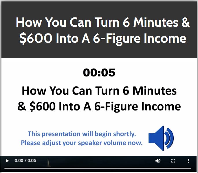 Advertisement-See a video that shows ho you can turn 6 minutes and $600 into a 6-figure income--click here